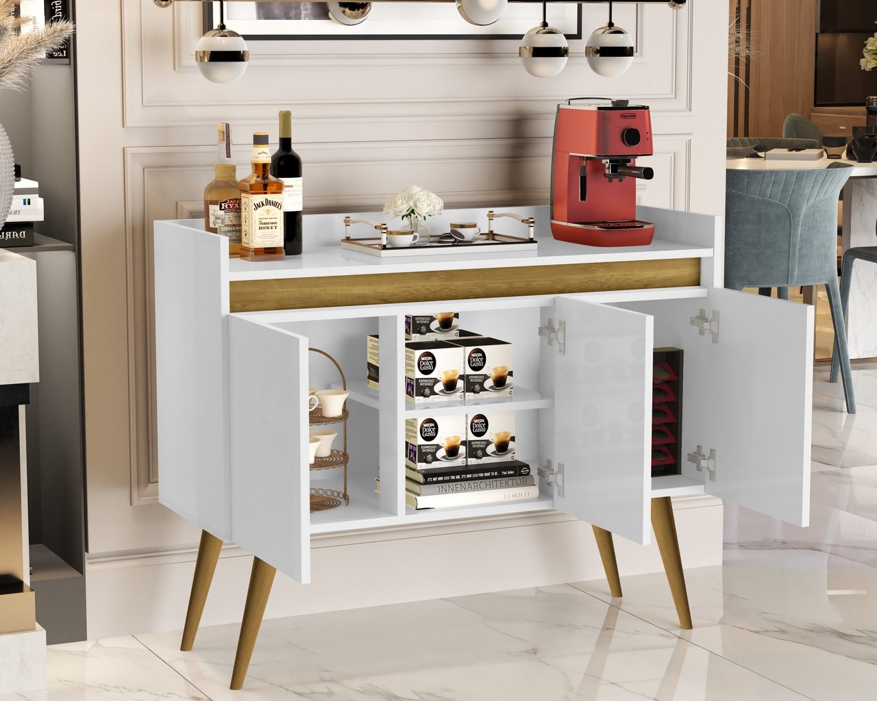 Buffet 3 Portas Gold Branco/Mel/Branco - MOVEIS PRIMUS - Imagem 4