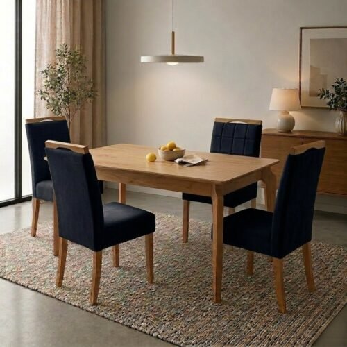 Mesa Atos 120 (Tampo 16 mm) Laminada Mel com 4 Cadeiras Las Vegas Veludo Preto 13 – VIEIRA DECOR + OURO DECOR