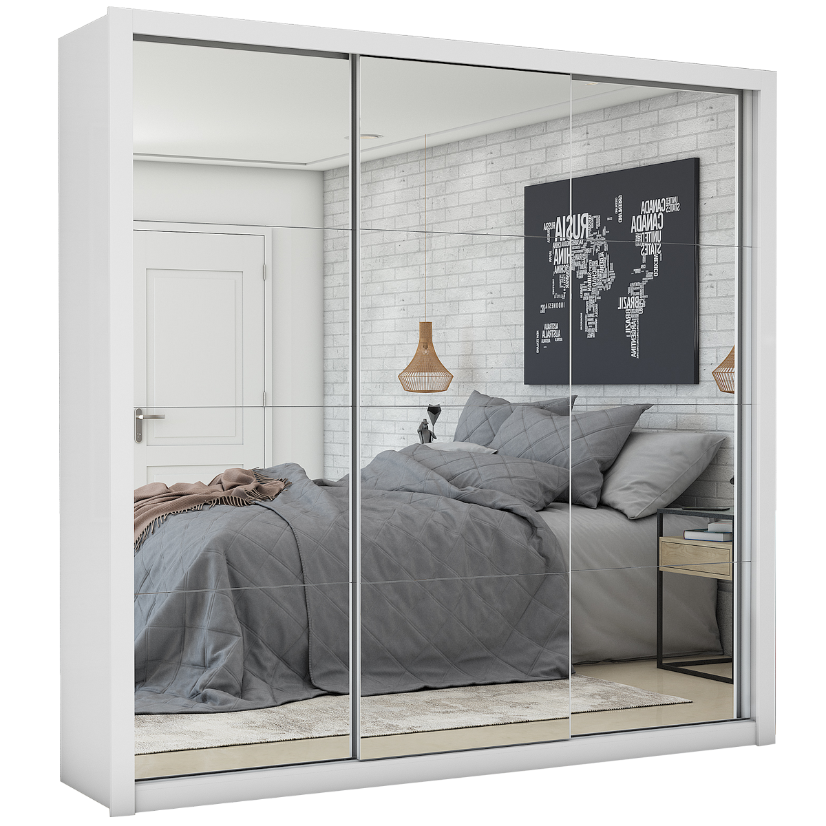 Guarda-Roupa 3 Portas Veneza/Clara/Berlim Premium (3 portas espelhadas) 1,855 m Branco – CARIOCA MÓVEIS - Imagem 4