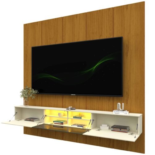 Alternative view of Home Suspenso até 85" Realce 2,225 m Naturale com Nicho Luminare Off White - GELIUS