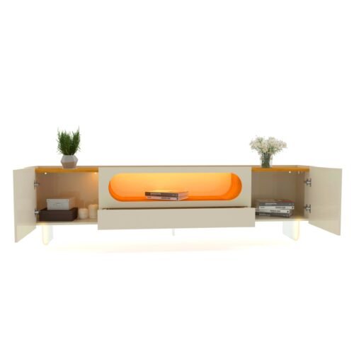 Alternative view of Painel até 85″ Nobre 230 Naturale + Rack Nobre 210 (Pés de Vidro) Off White/Naturale com Duas Torres Naturale – GELIUS (ESPECIAL)