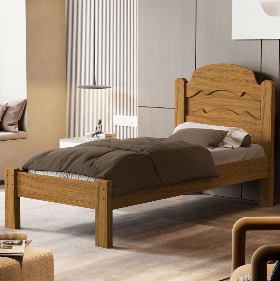 Cama Solteiro Iris Nature/Off White/Nature - MADEC MÓVEIS - Imagem 3