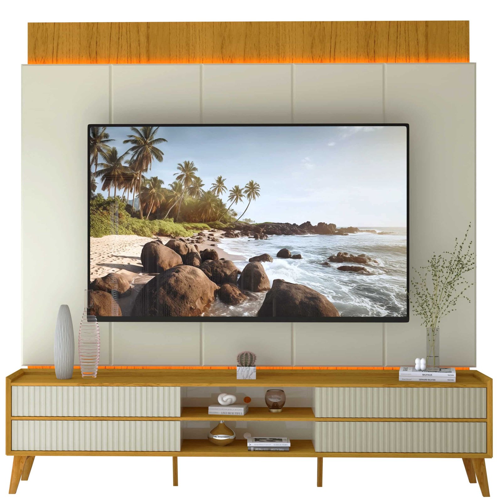 Painel + Rack até 85" Magnífico Naturale/Off White - GELIUS - Imagem 9