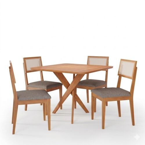 Alternative view of Mesa Cacau 95 (S/Vidro) Madeira/Off White com 4 Cadeiras Encanto Linho Cinza Grafite – CIMOL