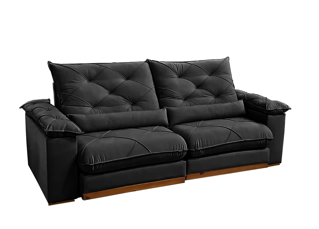 Sofá Retrátil e Reclinável Gran Paladium (Pillow) 2,50 m Veludo Preto – IMPÉRIO DECOR - Imagem 2