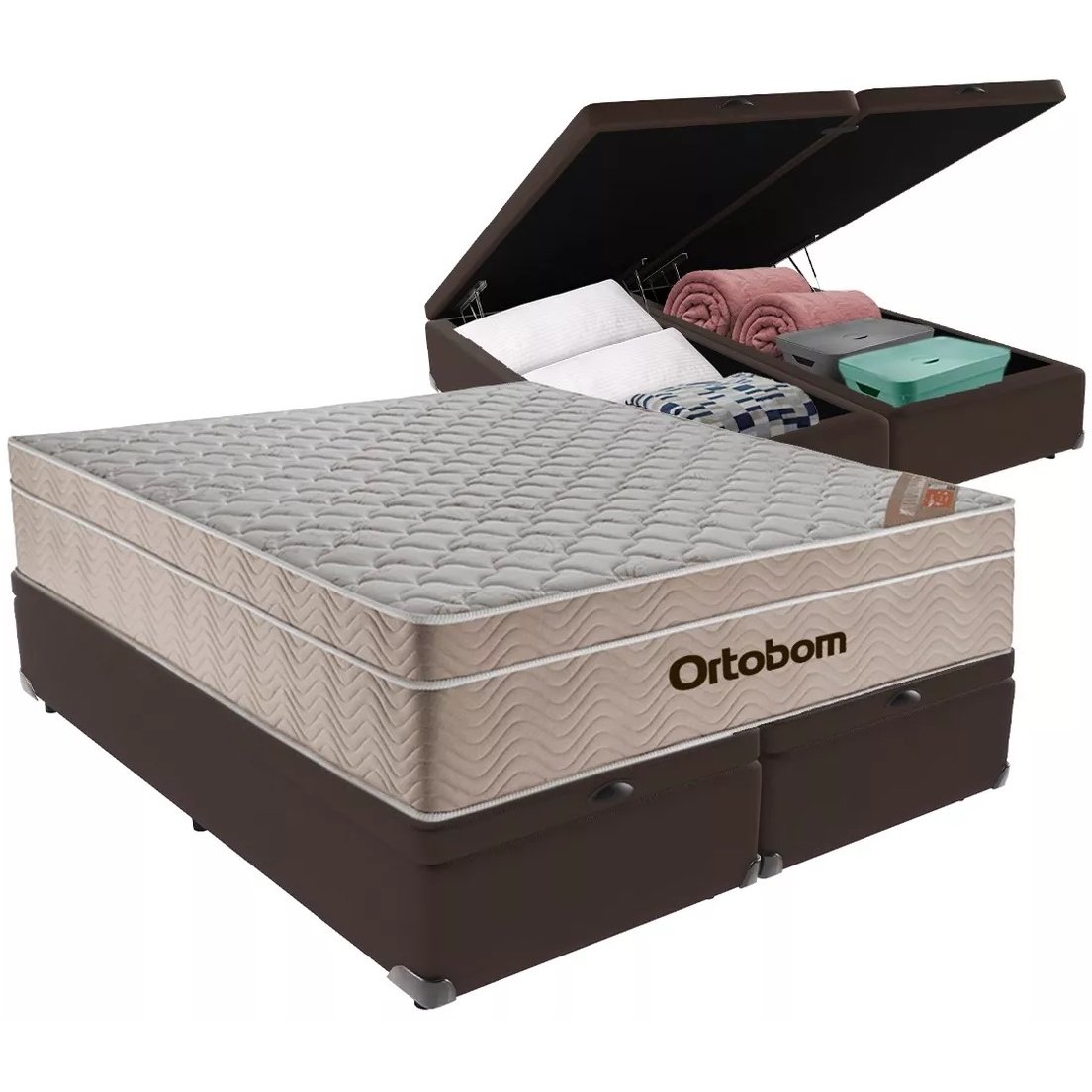 Colchão Queen Airtech Springpocket 25 cm D26 Molas Ensacadas + Base Baú Corino Marrom – ORTOBOM + BIOSTAR - Imagem 2