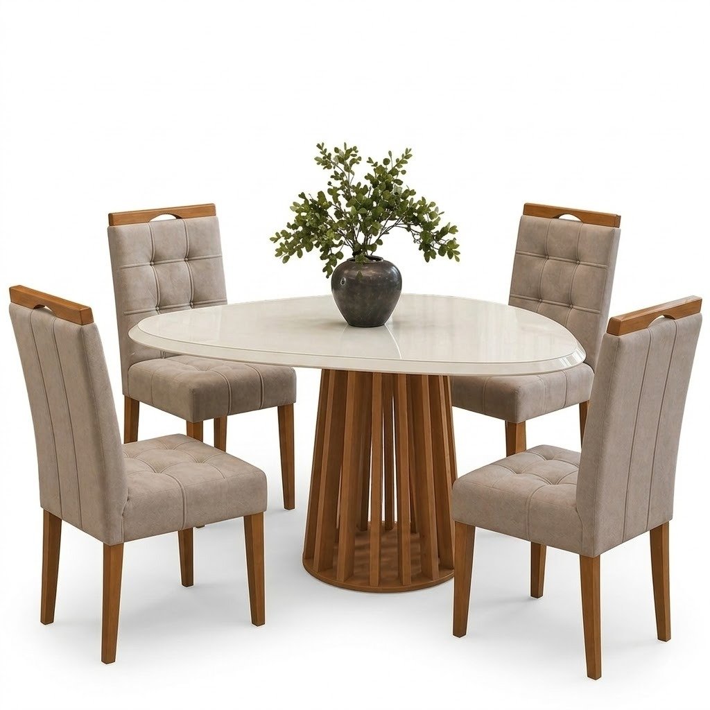 Mesa Lavanda BA45 135 Canela/Off White com 4 Cadeiras Sophia Veludo Bege 100 - KAPPESBERG + WM DECOR - Imagem 2