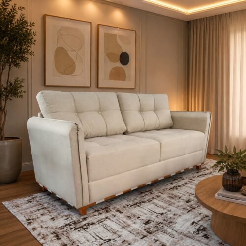 Sofá Living MJ141 1,80 m Linho Bege 02 - MAJESTOSO ESTOFADOS