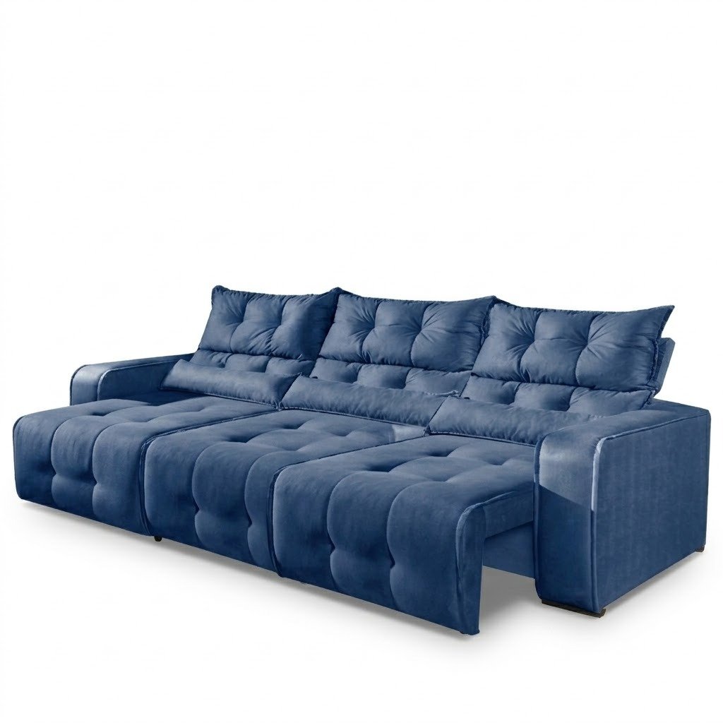 Sofá Retrátil e Reclinável Premier/Minas 2,50 m Veludo Azul 510 - DECORAR ESTOFADOS - Imagem 2