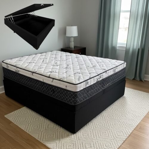 Colchão Casal Prime Light 30 cm D28 Molas Ensacadas + Base Baú Corino Preto – ORTHOPRIME + ALTO NÍVEL