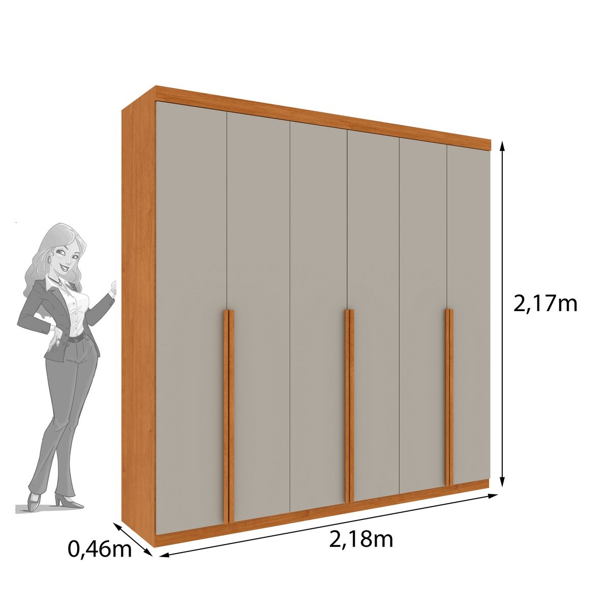 Guarda-Roupa 6 Portas Joinville/Andorra 2,18 m Cinamomo/Off White - TCIL - Imagem 3