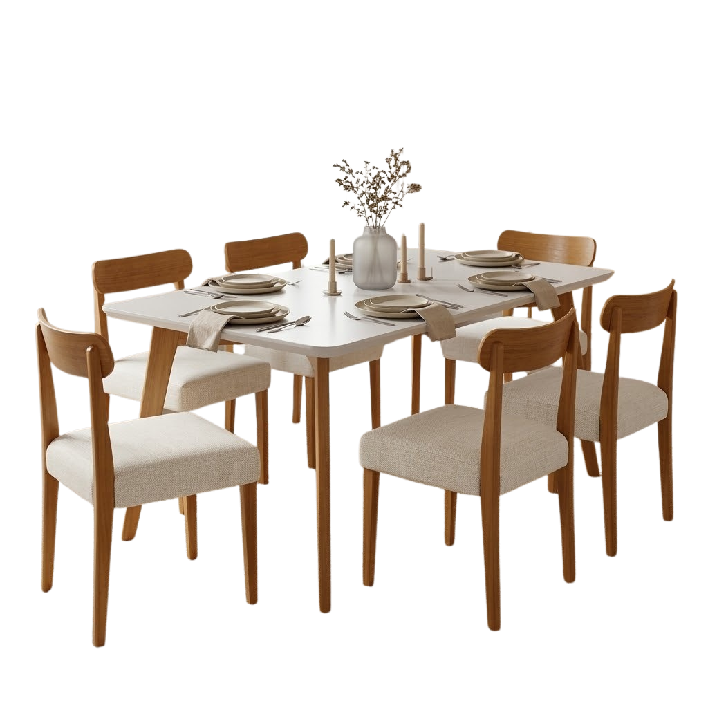 Mesa Anne 180 Mel/Off White com 6 Cadeiras Maragogi Linho Palha 311A – HR MOVELARIA - Imagem 2