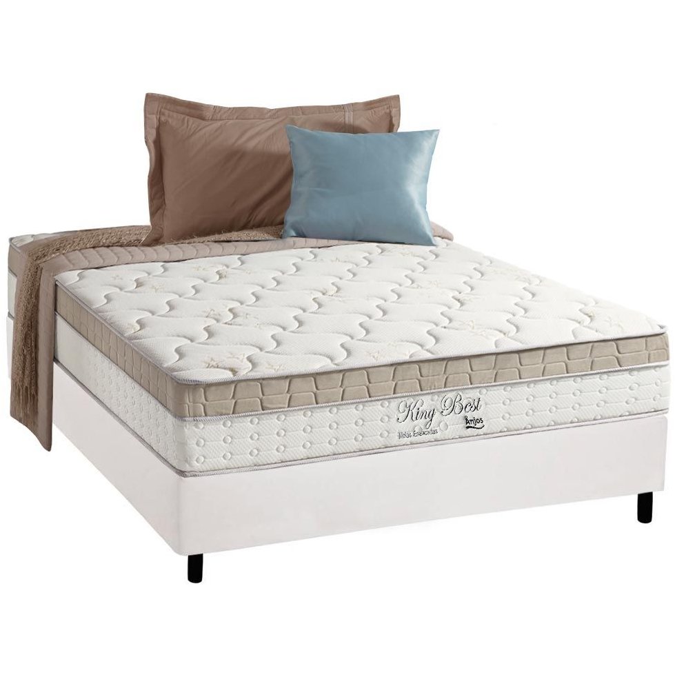 Colchão Casal King Best 28 cm D28 Molas Ensacadas + Base Simples Corino Branco – ANJOS + BIOSTAR - Imagem 2