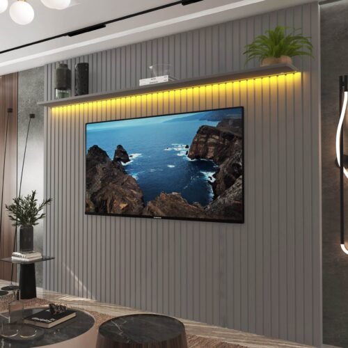 Alternative view of Painel ate 85" Nobre Ripado 230 Cinza - GELIUS