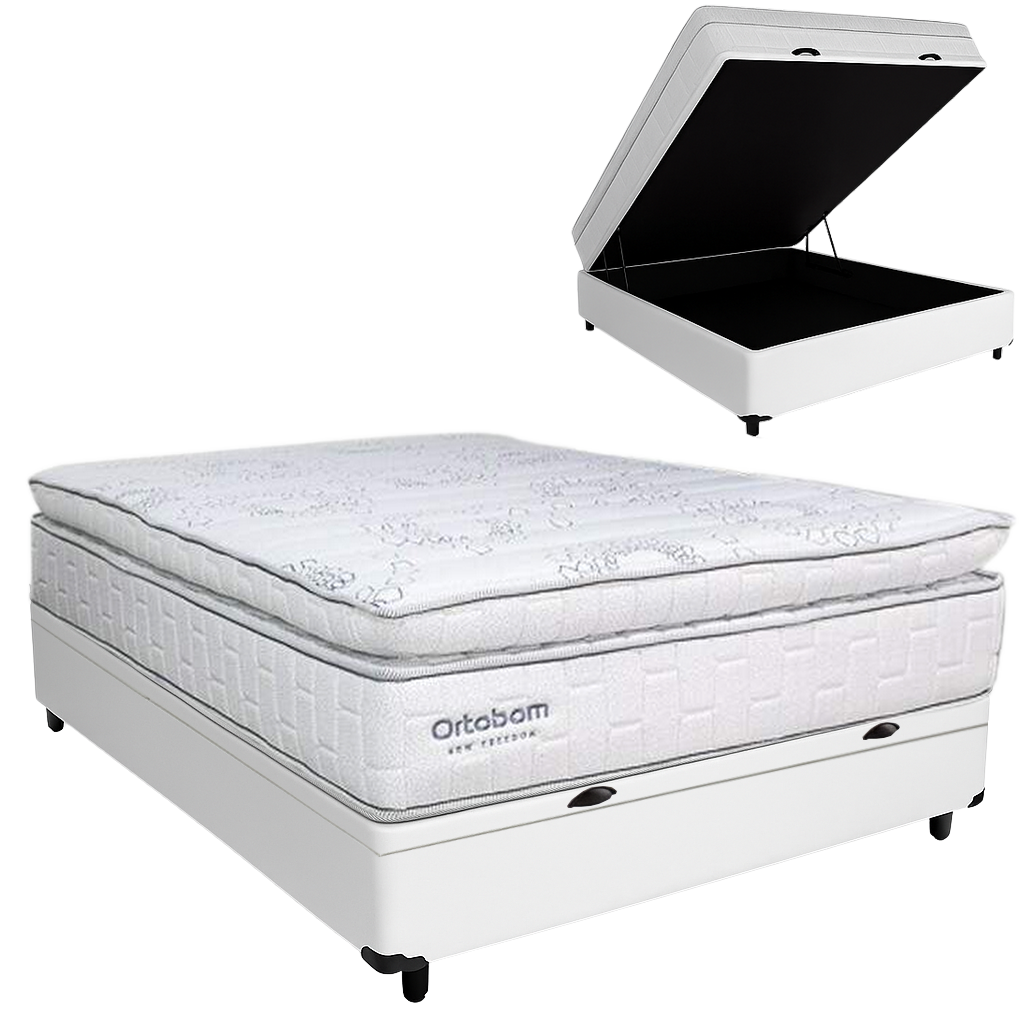 Colchão Casal New Freedom 32 cm D33 Molas Ensacadas + Base Baú Corino Branco – ORTOBOM + ALTO NÍVEL - Imagem 2