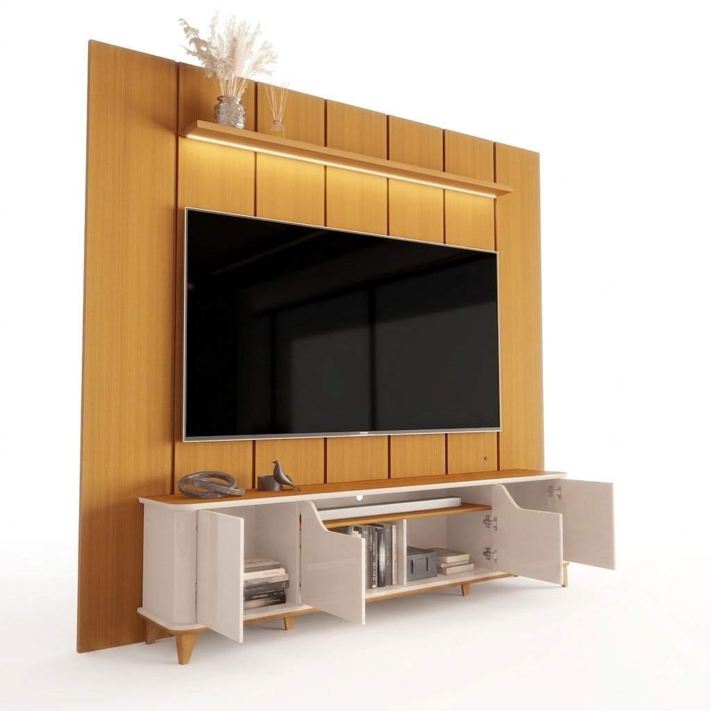 Painel até 75″ Lumi 2.19 Cedro + Rack Aron Off White/Cedro – EDN MÓVEIS - Imagem 5
