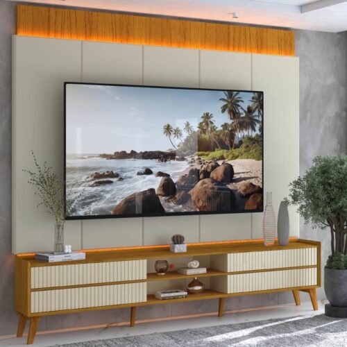 Alternative view of Painel + Rack até 85" Magnífico Naturale/Off White - GELIUS