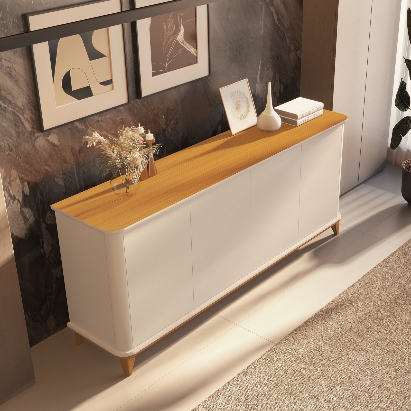 Buffet 4 Portas Aron Off White/Cedro – EDN MÓVEIS - Imagem 3