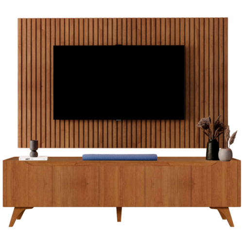 Alternative view of Painel Ripado até 75″ Versátilis 2,17 m + Rack Atenas 2,20 m Naturale – MAVAULAR
