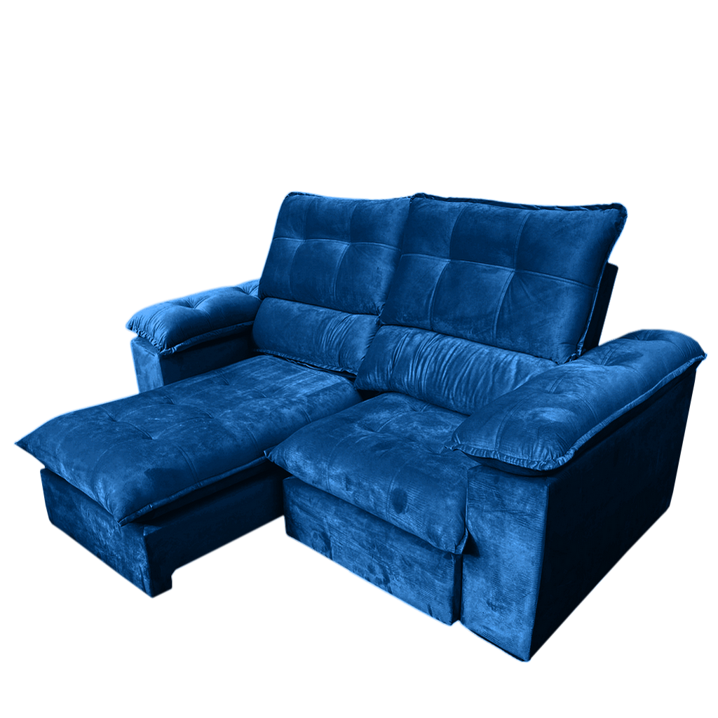 Sofá Retrátil e Reclinável Suíça 2,50 m Veludo Azul – LEO DECOR (PROMOÇÃO - LEVE AVARIA) - Imagem 2