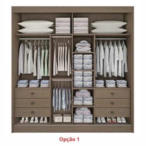 Alternative view of Guarda-Roupa Casal 2 Portas Titanium Ripado 100% MDF Castanho/Off White Larg. 2.20m - D Doro