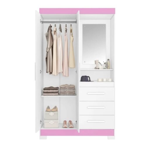 Alternative view of Roupeiro Solteiro NT 6020 Branco/Rosa 2 portas 3 Gavetas Flex C/Pés Larg. 1.08m - Notável