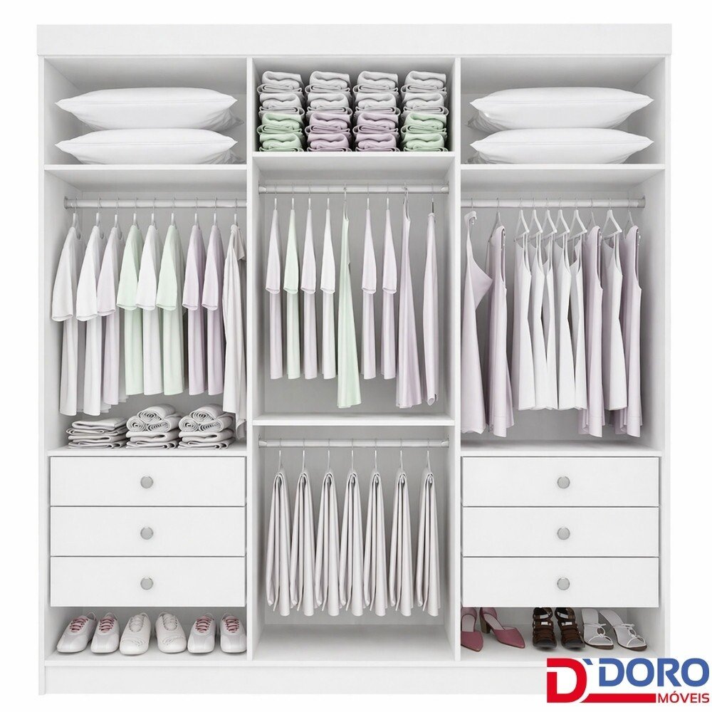 Roupeiro Colibri 6 Portas Branco Larg. 2.05m - D' Doro - Imagem 2