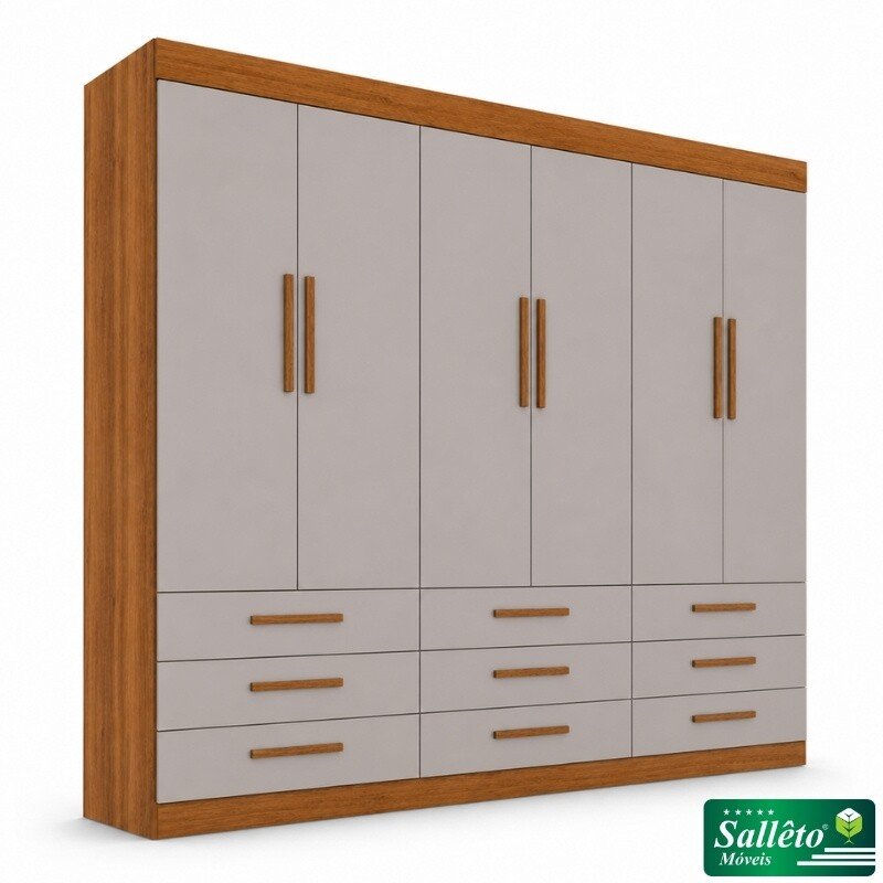 Roupeiro Dinamarca Larg. 1.84m Cinamomo/Off 6 Portas 9 Gavetas - Sallêto