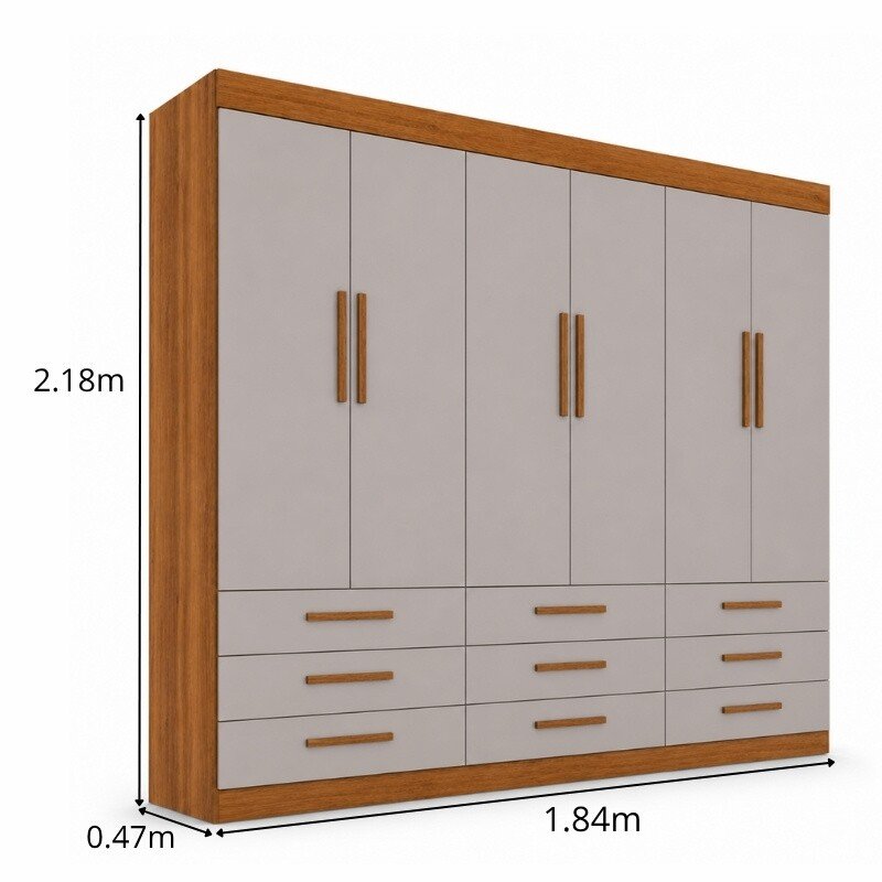 Roupeiro Dinamarca Larg. 1.84m Cinamomo/Off 6 Portas 9 Gavetas - Sallêto - Imagem 3