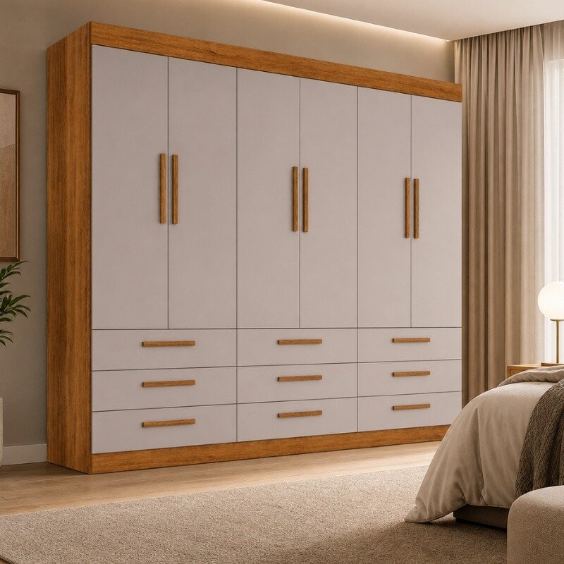 Roupeiro Dinamarca Larg. 1.84m Cinamomo/Off 6 Portas 9 Gavetas - Sallêto - Imagem 4