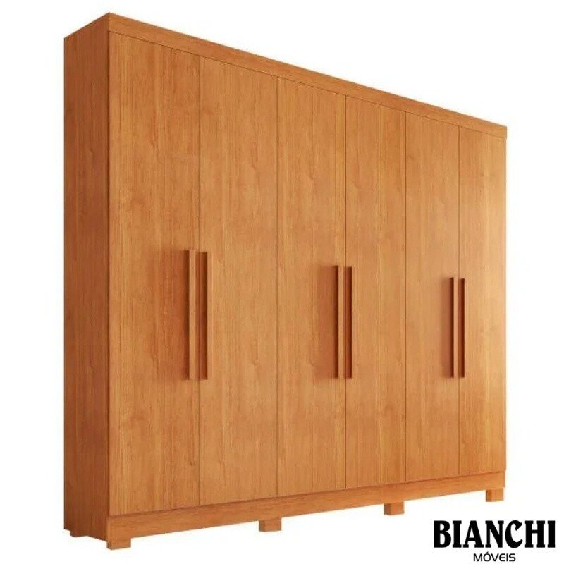 Roupeiro Sergipe 6 Portas Nature C/Pés Larg. 1.80m - Bianchi