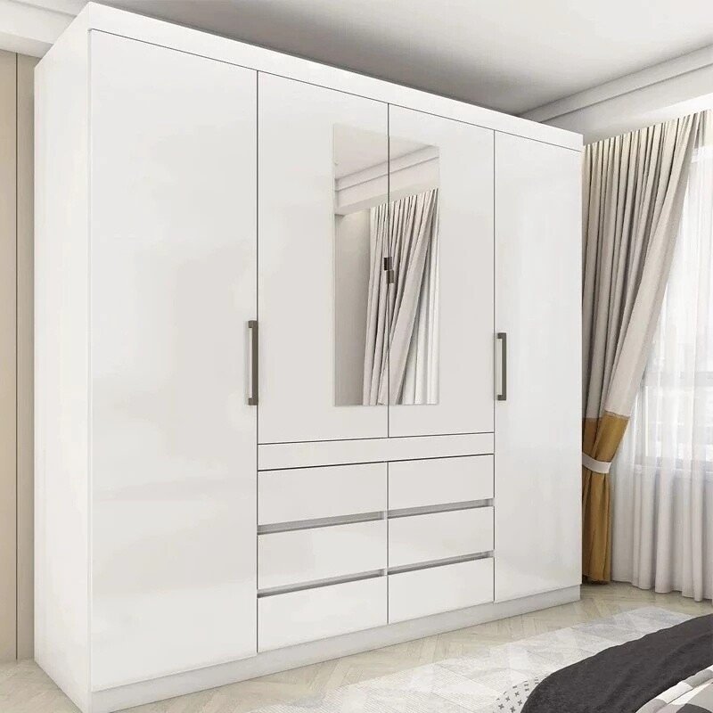 Guarda-Roupa Império Larg. 2.00m Branco C/Espelho 4 Portas 6 Gavetas - Carioca - Imagem 5