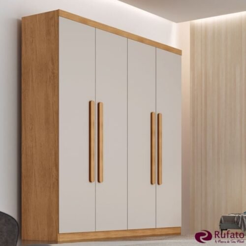 Guarda-roupa Império Nature/Off 4 Portas 3 Gavetas Larg. 1.80m 100% MDF Rufato