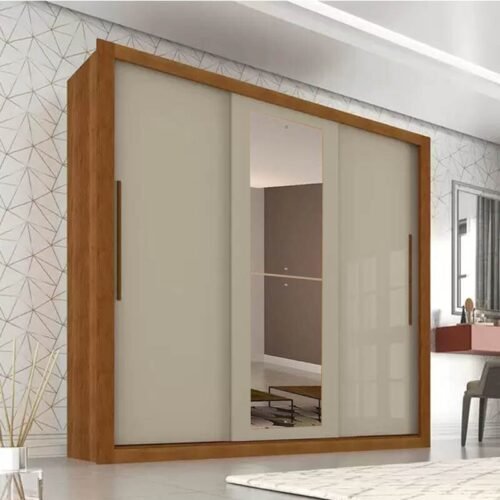 Guarda-roupa Casal New Panamá Cinamomo/Off 3 Portas Flex 4 Gavetas C/ 1 Espelho Larg. 1.85m - Sallêto