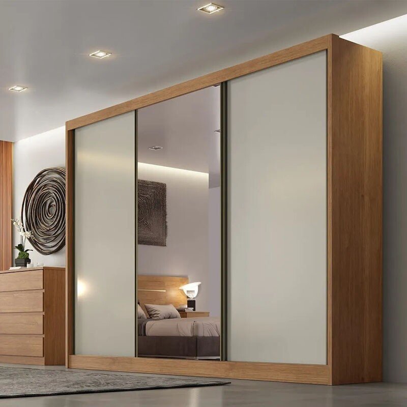 Roupeiro Casal Sollo Plus Cumaru/Fendi 3 Portas 8 Gavetas C/ 1 Espelho 100% MDF Larg. 2.73m - Novo Horizonte - Imagem 2