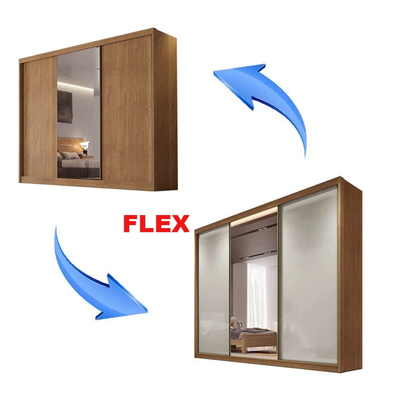 Roupeiro Casal Sollo Plus Cumaru/Fendi 3 Portas 8 Gavetas C/ 1 Espelho 100% MDF Larg. 2.73m - Novo Horizonte