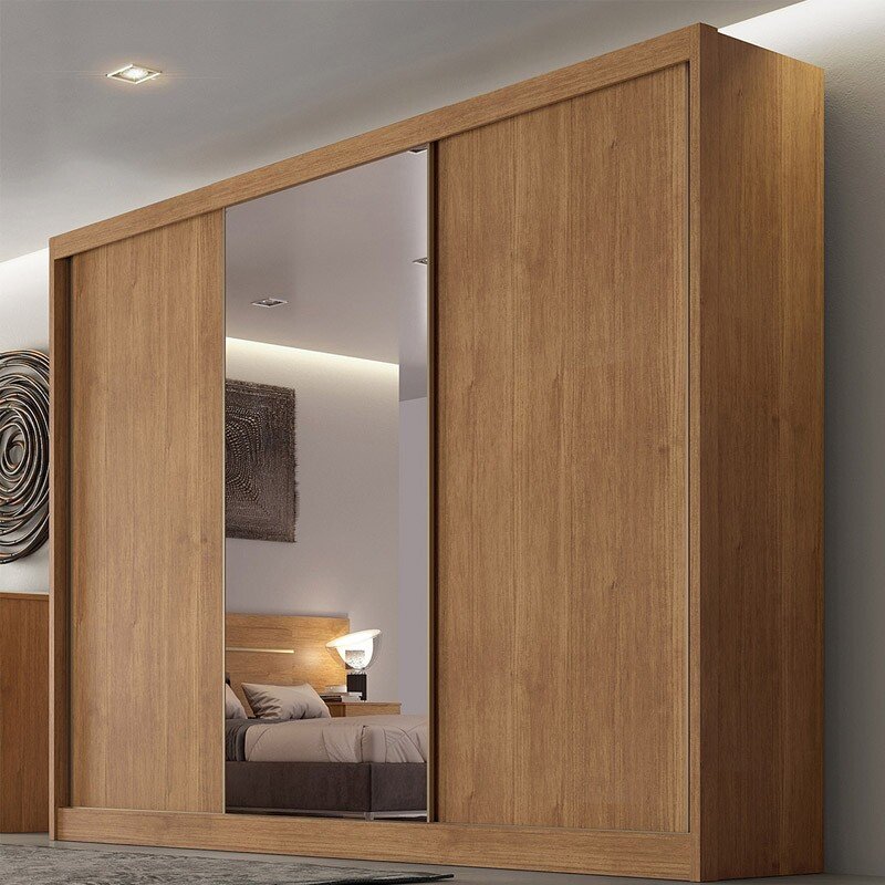Roupeiro Casal Sollo Plus Cumaru/Fendi 3 Portas 8 Gavetas C/ 1 Espelho 100% MDF Larg. 2.73m - Novo Horizonte - Imagem 3