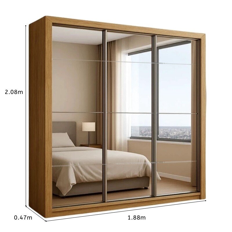 Guarda-roupa Casal Veneza Premium Larg. 1.88m 3 Portas C/ 3 Espelho 4 Gavetas Cinamomo Carioca - Imagem 3