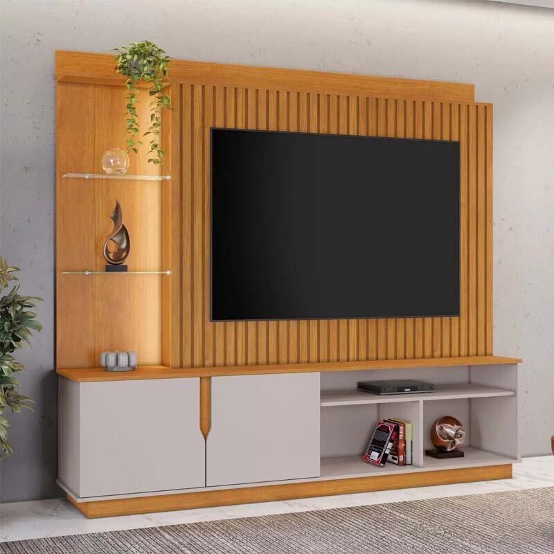 Home Amparo Larg. 1.82m Cinamomo/Off Ripado C/ Led para TV até 60" - JCM