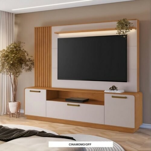 Alternative view of Home Apego Cinamomo-Off C/Luminária LED e Detalhe Ripado TV até 65" Larg. 2.00m - JCM