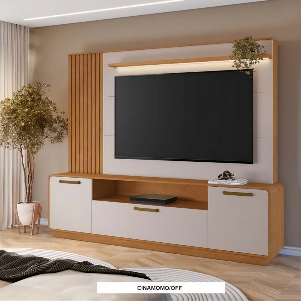 Home Apego Cinamomo-Off C/Luminária LED e Detalhe Ripado TV até 65" Larg. 2.00m - JCM - Imagem 2