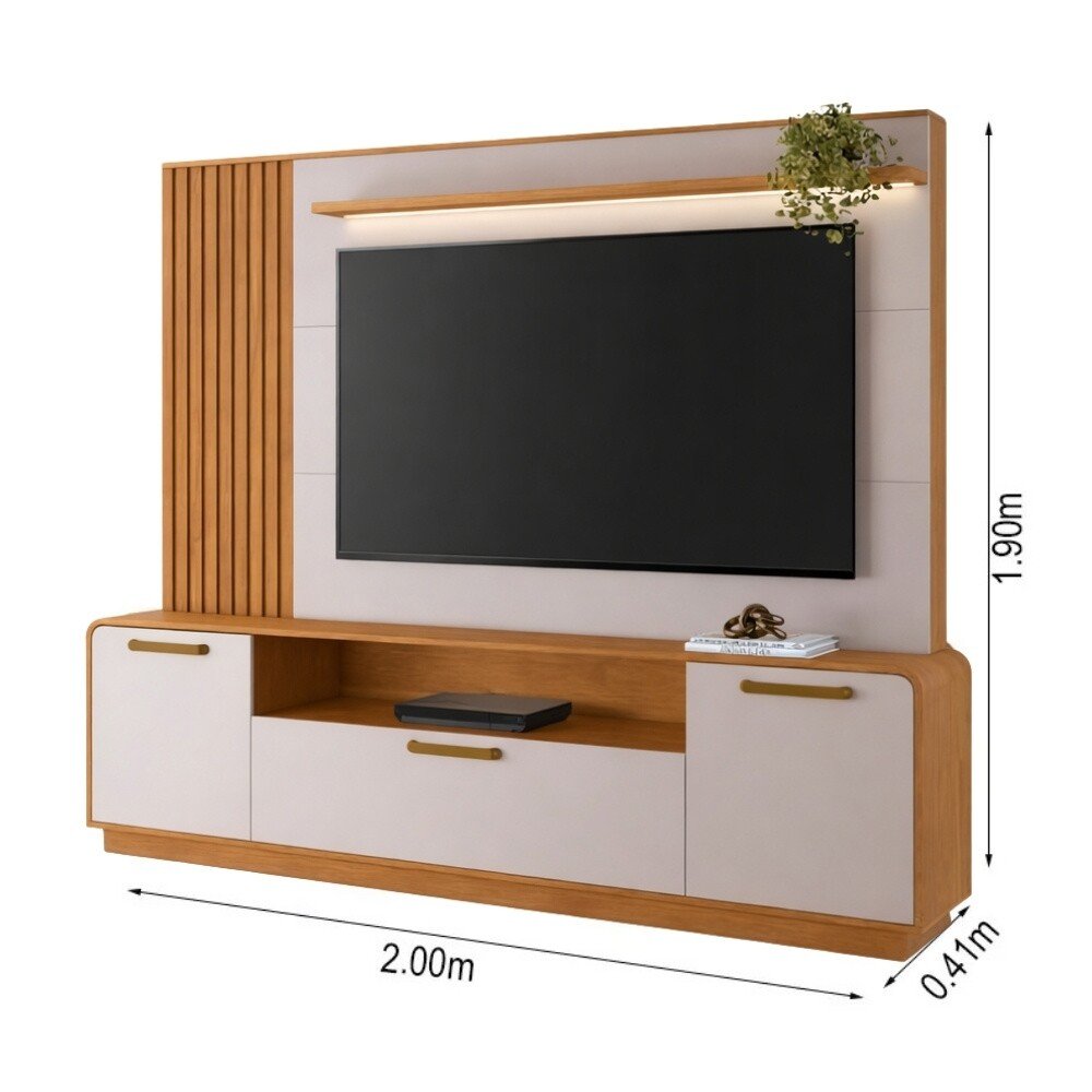 Home Apego Cinamomo-Off C/Luminária LED e Detalhe Ripado TV até 65" Larg. 2.00m - JCM - Imagem 3