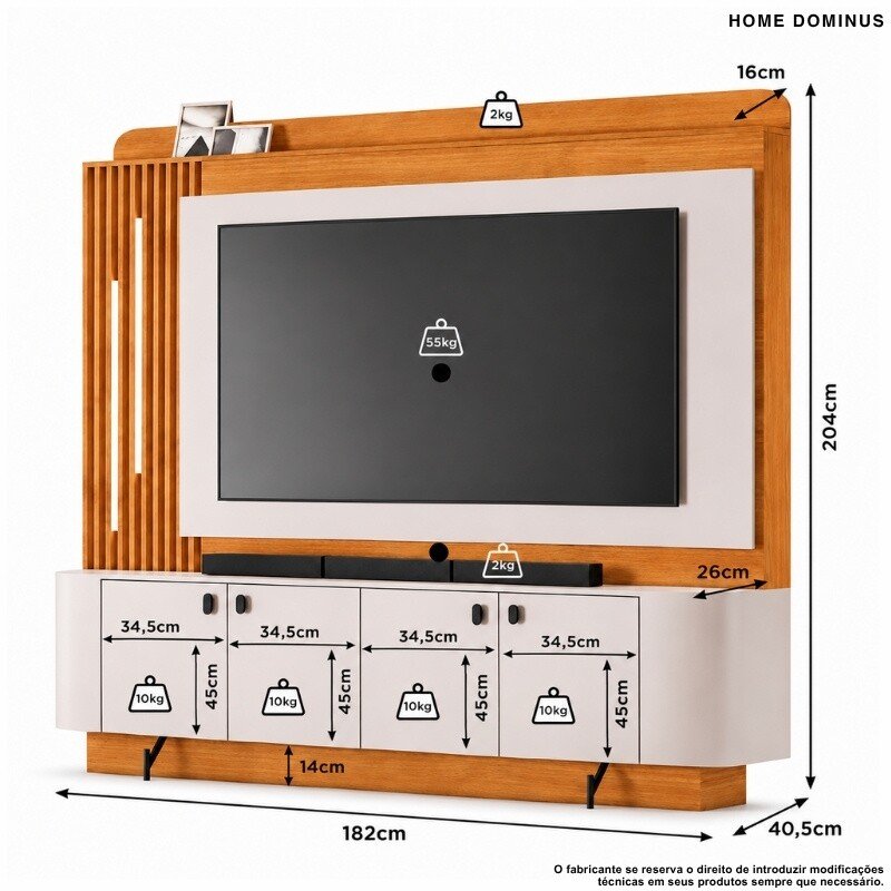 Home Dominus Candian 1.82m Cinamomo/Off White C/Detalhe Ripado e LED para TV até 65''- JCM - Imagem 4