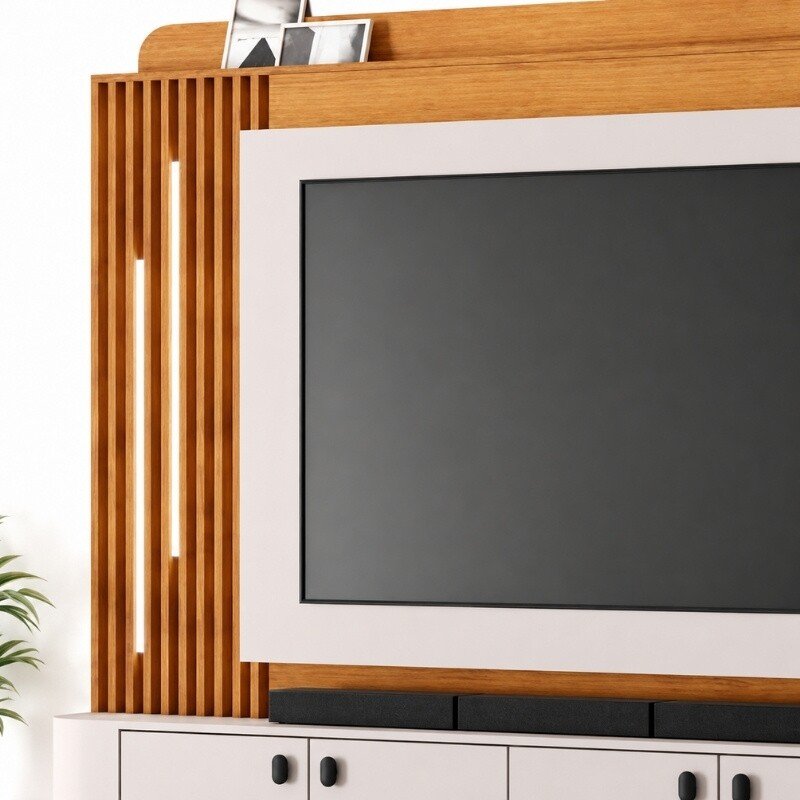 Home Dominus Candian 1.82m Cinamomo/Off White C/Detalhe Ripado e LED para TV até 65''- JCM - Imagem 5