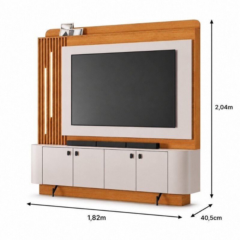 Home Dominus Candian 1.82m Cinamomo/Off White C/Detalhe Ripado e LED para TV até 65''- JCM - Imagem 7