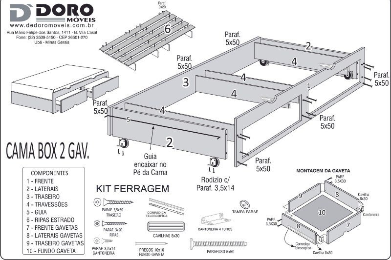 Cama Auxiliar Solteiro 2 Gavetas Ypê 93x188x33 - D Doro - Imagem 4
