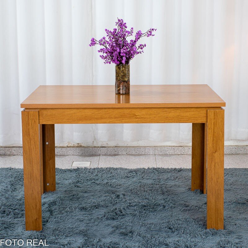 Mesa Athenas 120x80 Amêndoa Clean Tampo Maciço - Móveis Lopas + 4 Cad. Isabela Linho Bege Madeira Maciça Entregue Montada - KM Decor - Imagem 9