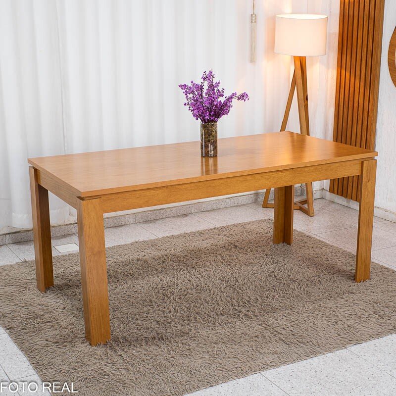 Mesa Athenas 180x90 Amêndoa Clean Tampo Maciço - Móveis Lopas + 6 Cad. Cantiga Boucle Bege Madeira Maciça - Bechara - Imagem 9