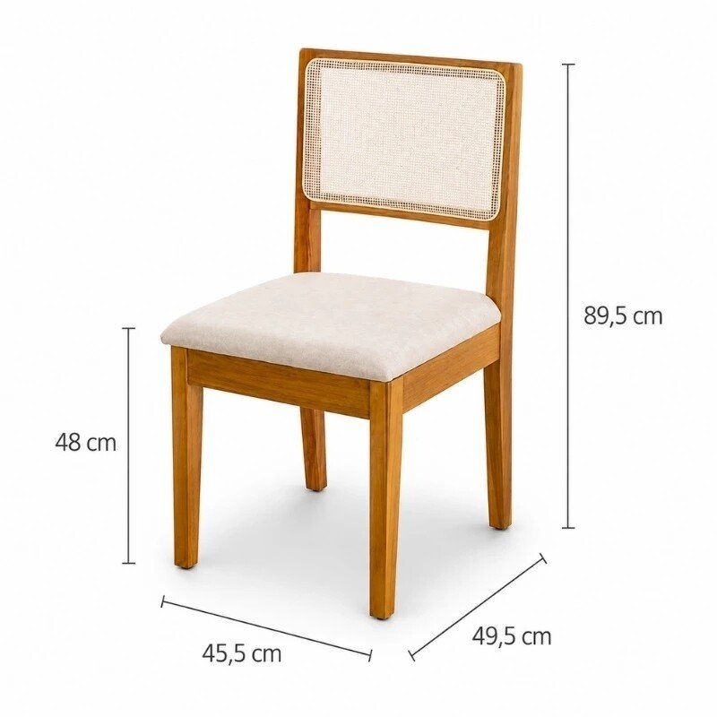 Mesa Athenas 180x90 Amêndoa Clean Tampo Maciço - Móveis Lopas + 6 Cad. Cantiga Boucle Bege Madeira Maciça - Bechara - Imagem 7