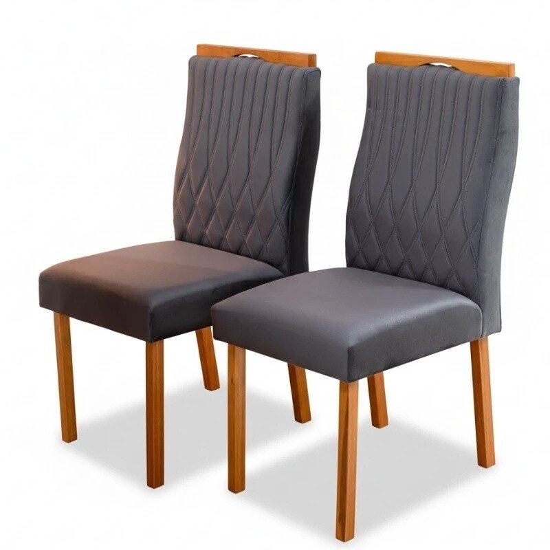Mesa Athenas 180x90 Amêndoa Clean Tampo Maciço - Móveis Lopas + 6 Cad. Gênova Veludo Cinza 507 Madeira Entregue Montada - Art Assentos - Imagem 7